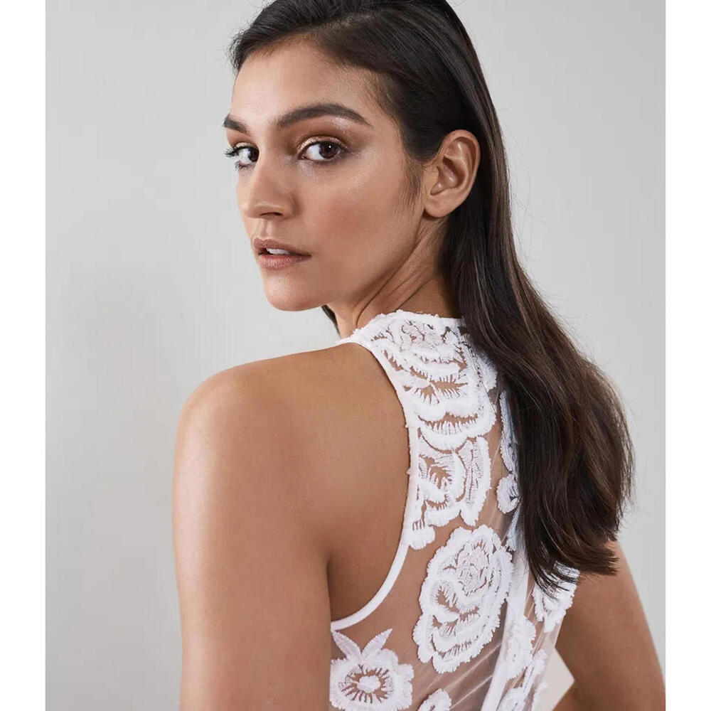 Reiss Meghan Floral Lace Dress White Mesh Nude US-6 Medium M Party - Picture 4 of 9